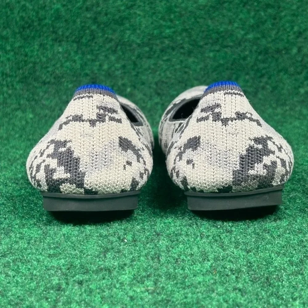 Rothys The Flat Round Toe Knit Ash Grey Camouflage Flats Womens 10‎ Rubber Sole